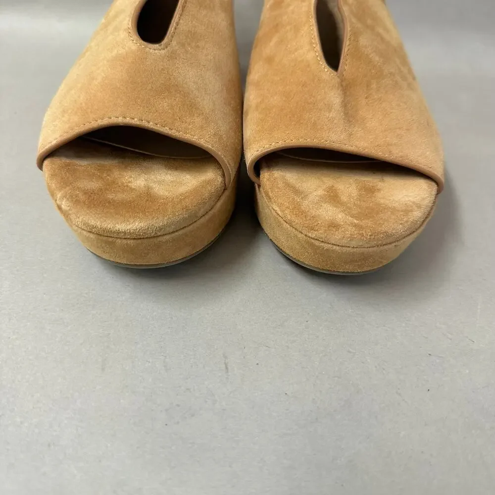 Aerosoles Cornelia Tan Suede Leather Peep Toe Slingback Platform Sandal Size 9.5